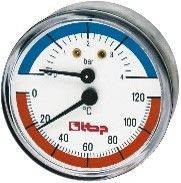 Термоманометр 63мм, 0-4bar/0-120°, осевое подключение 1/2" (2/68)